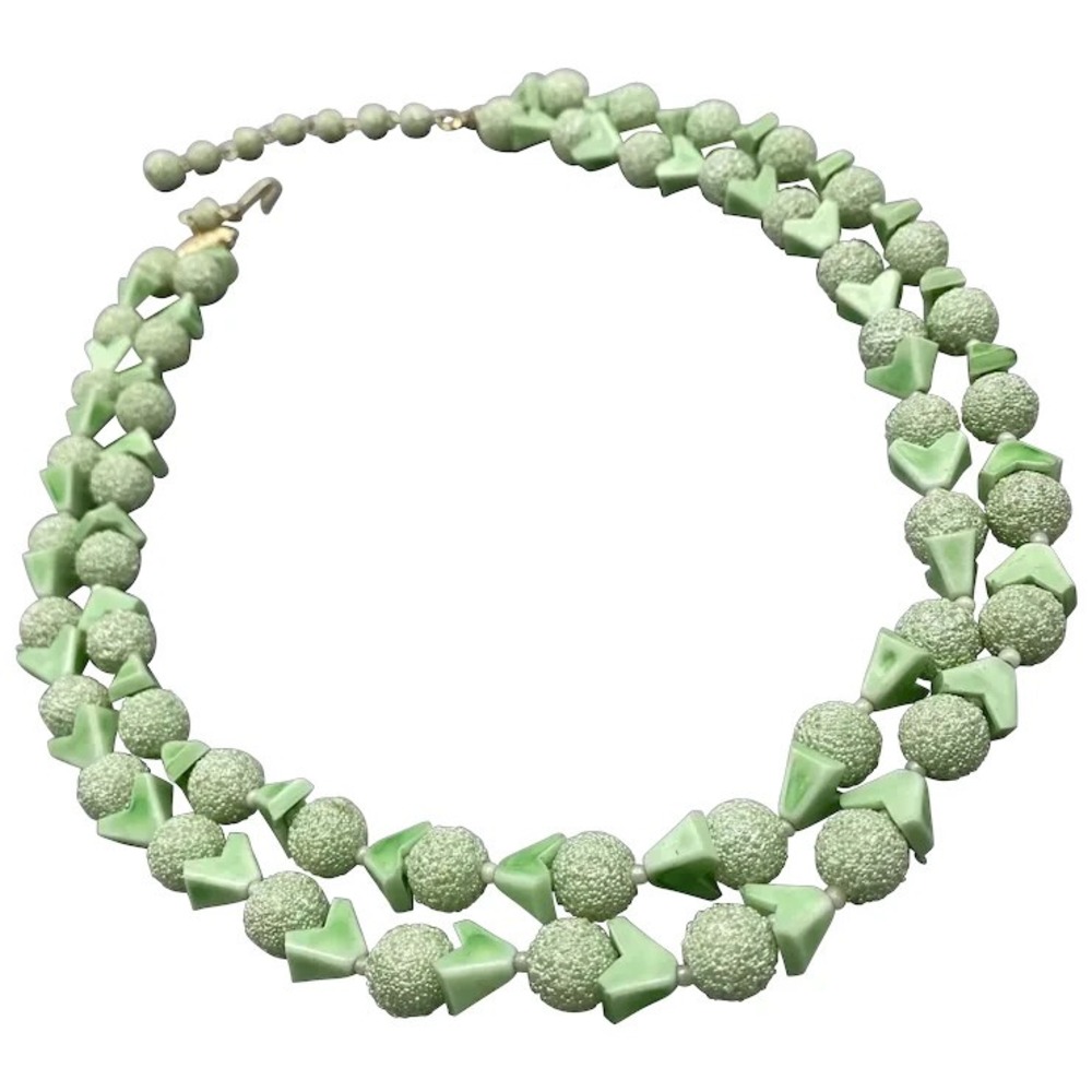 Vintage Sugar Bead Japan‎ Double Strand Necklace Pastel Green